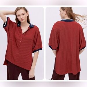 Urban Outfitters UO Farrah Polo Shirt Oversized Relaxed Fit High Low Top Small
